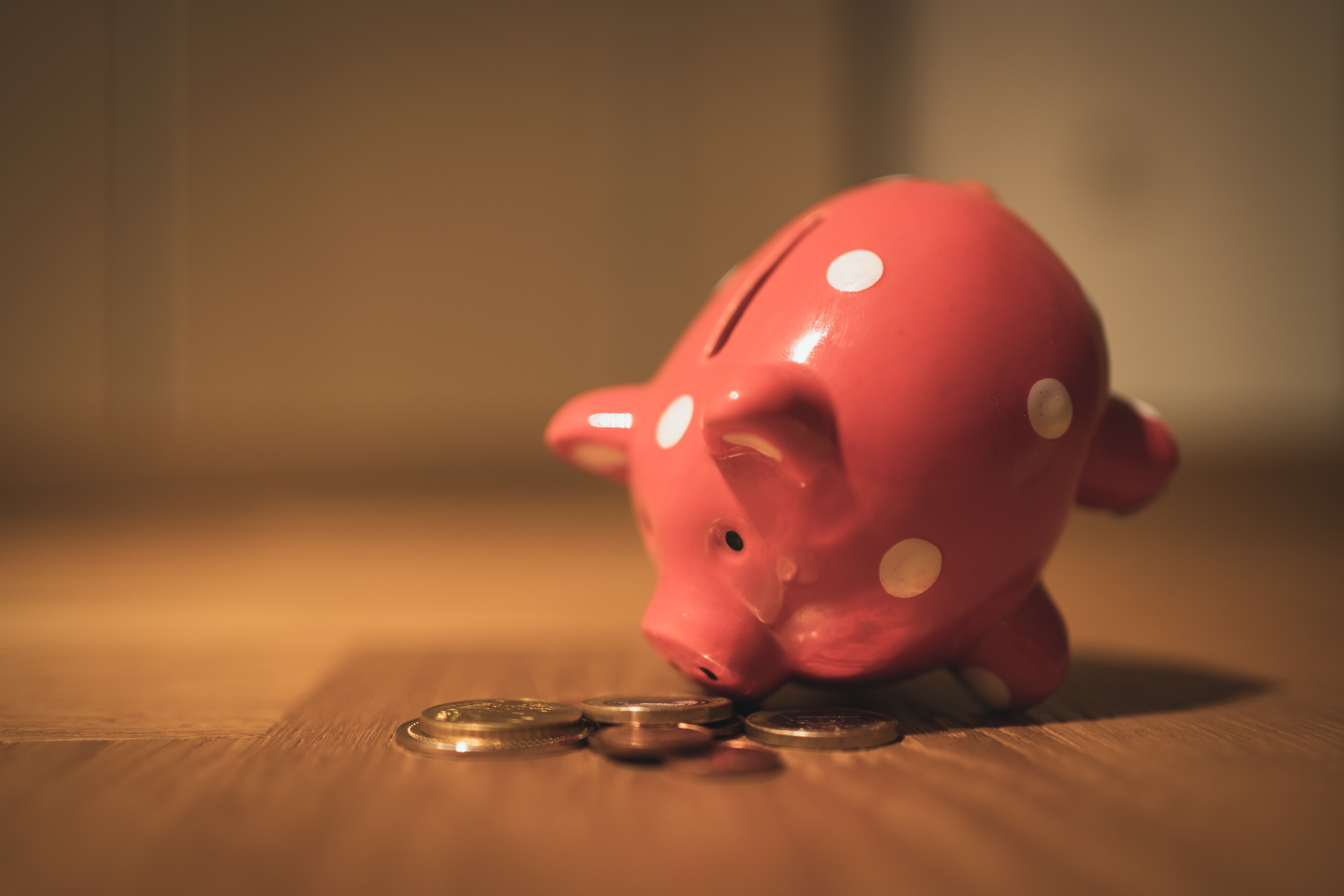 Piggy bank and coins
