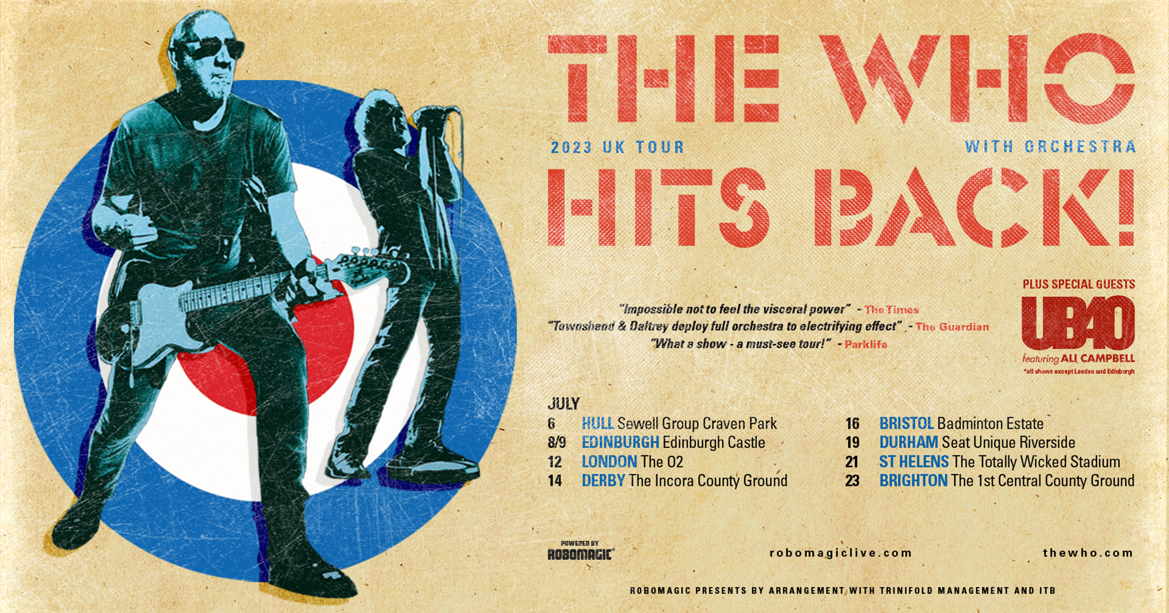 Tour poster for The Who 'The Who Hits Back! Tour' with special guests UB40 featuring Ali Campbell