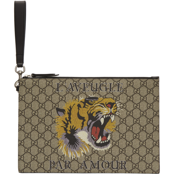 gucci beige gg supreme "l"aveugle par amour" tiger手拿小包