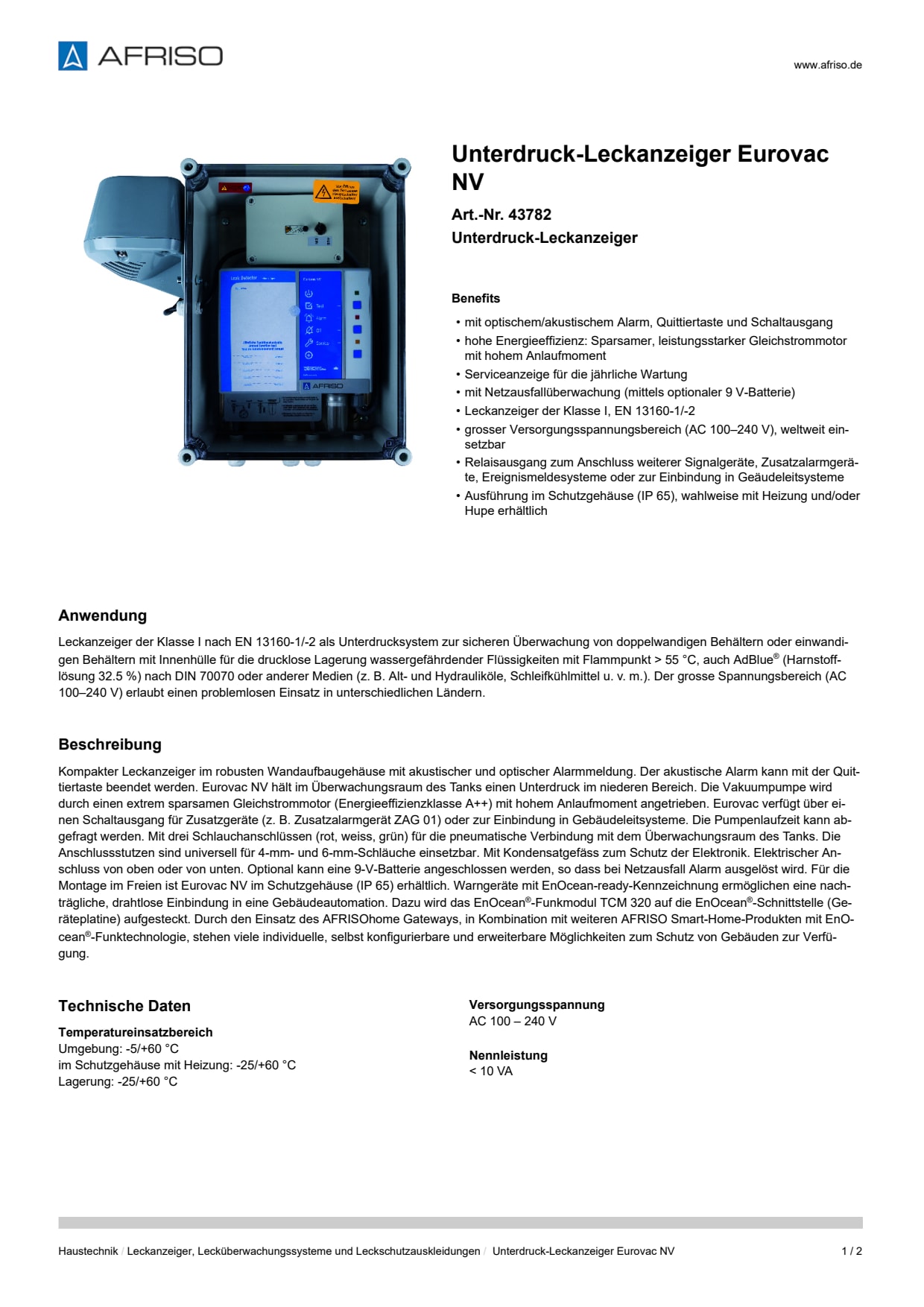 AFRISO_UNTERDRUCK-LECKANZEIGER-EUROVAC-NV-UNTERDRUCK-LECKANZEIGER_43782_DEU_CHE.PDF