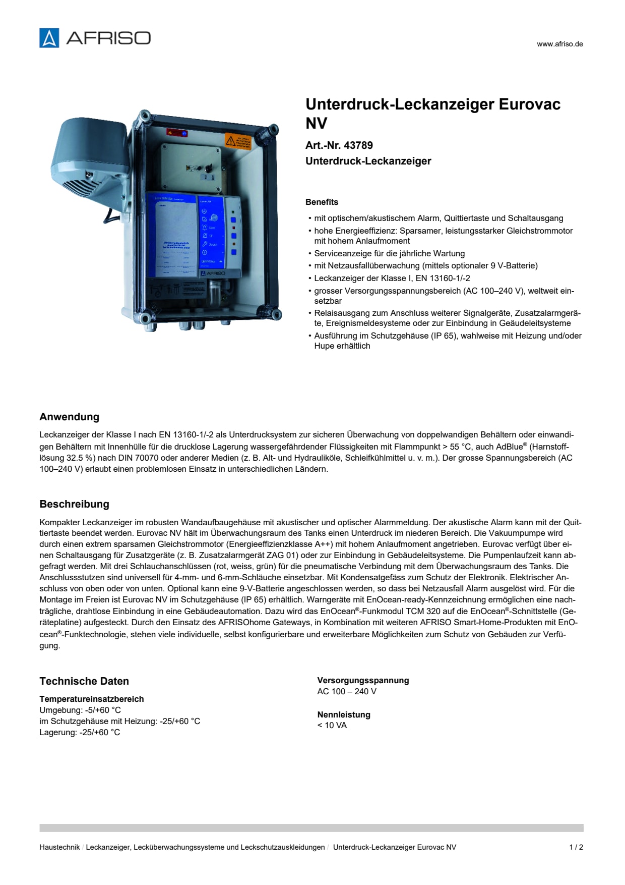 AFRISO_UNTERDRUCK-LECKANZEIGER-EUROVAC-NV-UNTERDRUCK-LECKANZEIGER_43789_DEU_CHE.PDF