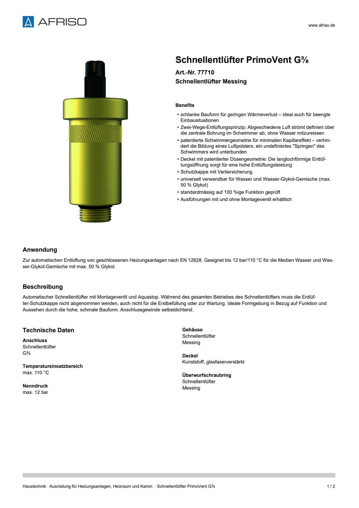 AFRISO_SCHNELLENTLUEFTER-PRIMOVENT-G--SCHNELLENTLUEFTER-MESSING_77710_DEU_CHE.PDF