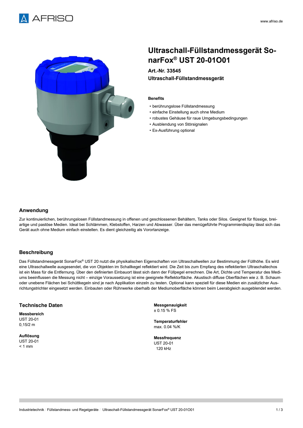 AFRISO_ULTRASCHALL-FUELLSTANDMESSGERAET-SONARFOX--UST-20-01O01-ULTRASCHALL-FUELLSTANDME_33545_DEU_CHE.PDF