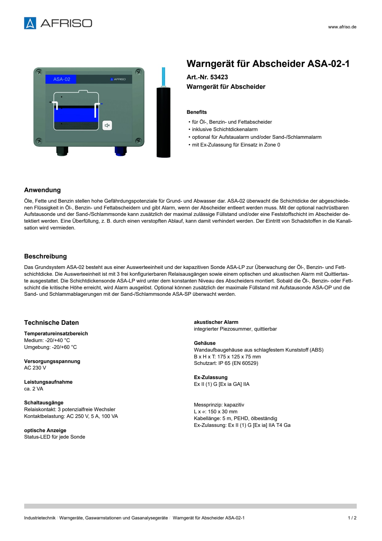 AFRISO_WARNGERAET-FUER-ABSCHEIDER-ASA-02-1-WARNGERAET-FUER-ABSCHEIDER_53423_DEU_CHE.PDF