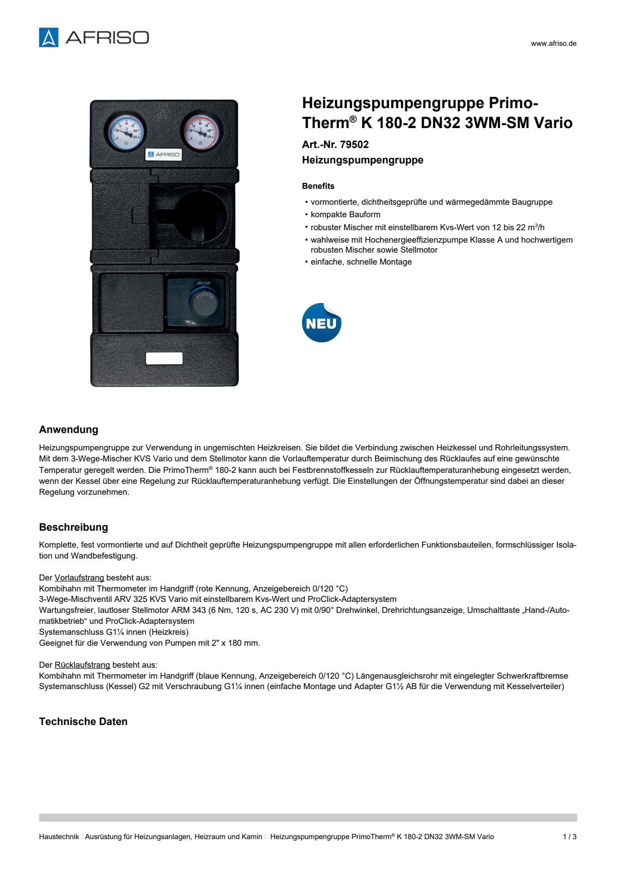 AFRISO_DATENBLATT_HEIZUNGSPUMPENGRUPPE_PRIMOTHERM-K-180-2-DN32-3WM-SM-VARIO_79502_DEU_DEU.PDF
