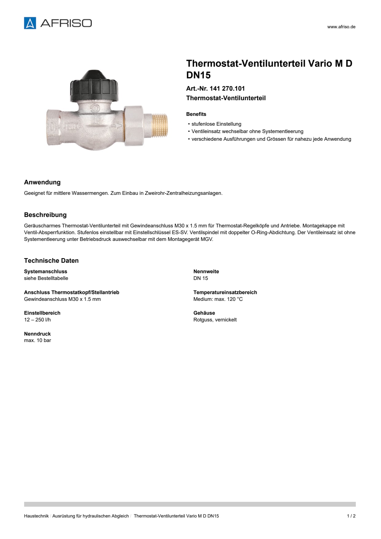 AFRISO_DATENBLATT_THERMOSTAT-VENTILUNTERTEIL_VARIO-M_D-DN15_141-270-101_DEU_CHE.PDF