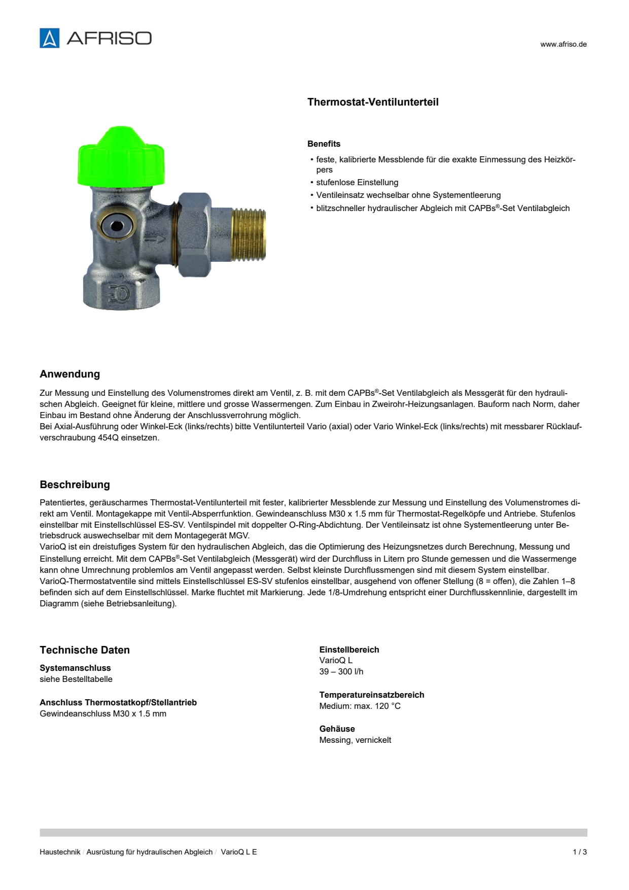 AFRISO_DATENBLATT_THERMOSTAT-VENTILUNTERTEIL_VARIOQ-L-E_P9141_DEU_CHE.PDF