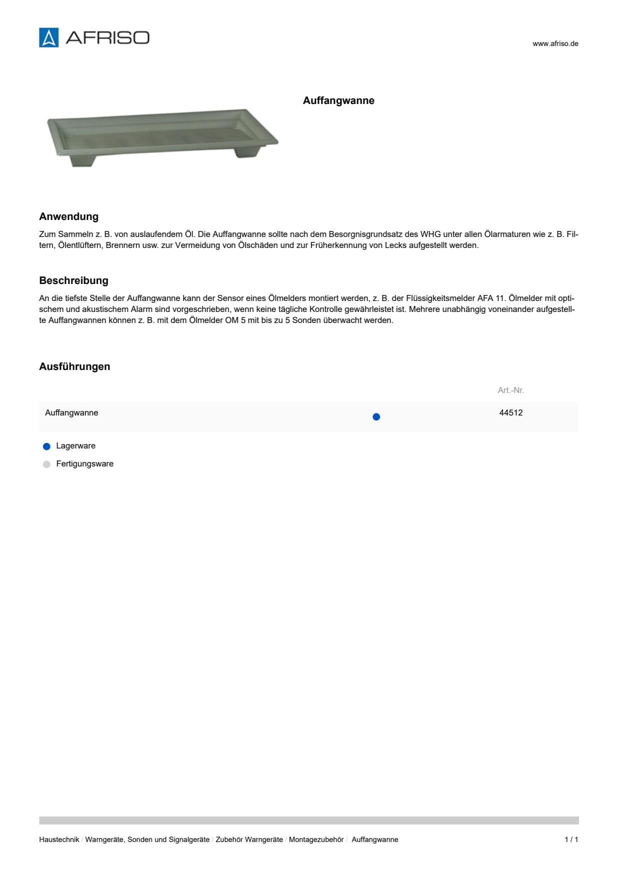 AFRISO_DATENBLATT_AUFFANGWANNE_P28502_DEU_CHE.PDF