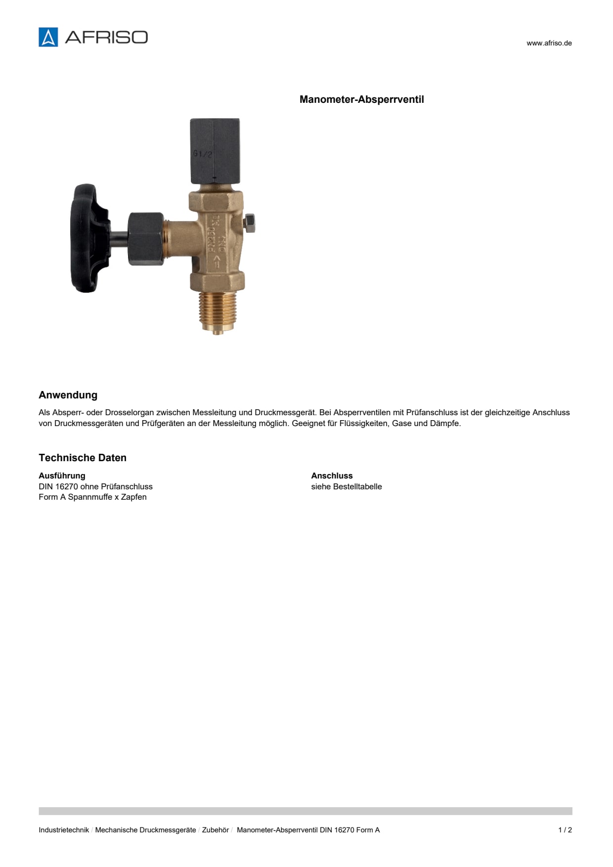 AFRISO_DATENBLATT_MANOMETER-ABSPERRVENTIL-DIN-16270-FORM-A_P27283_DEU_CHE.PDF