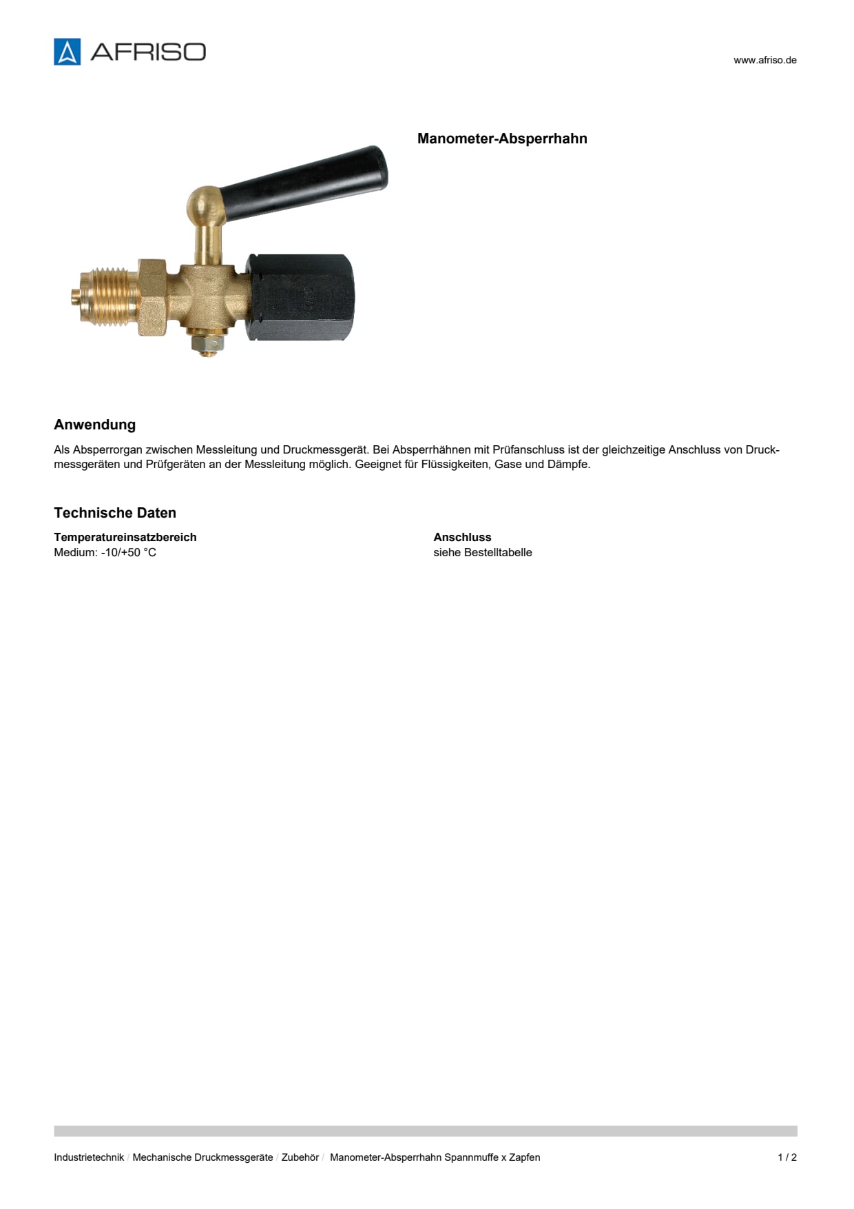 AFRISO_DATENBLATT_MANOMETER-ABSPERRHAHN_MANOMETER-ABSPERRHAHN-SPANNMUFFE-X-ZAPFEN_P27269_DEU_CHE.PDF