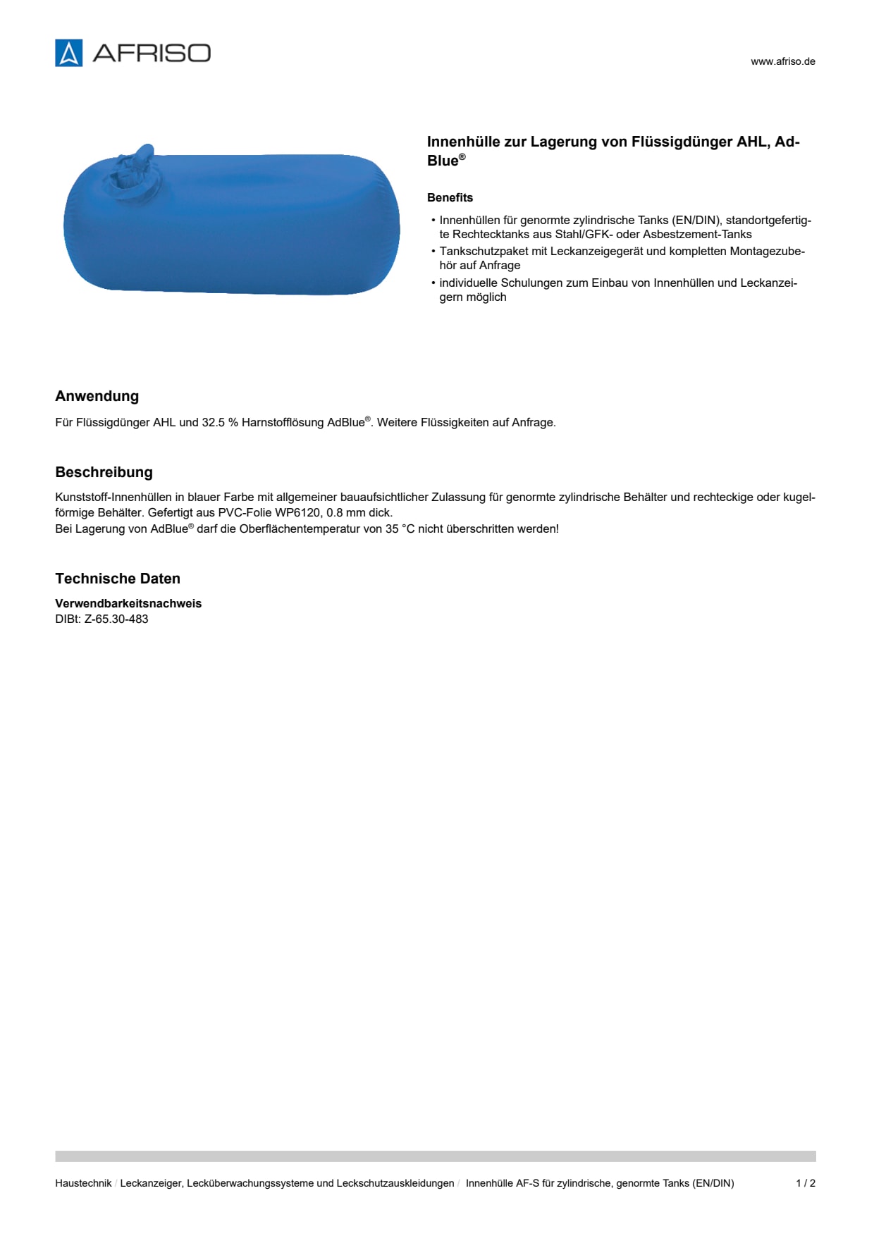 AFRISO_DATENBLATT_INNENHUELLE-ZUR-LAGERUNG-VON-FLUESSIGDUENGER-AHL--ADBLUE_INNENHUELLE-AF-S-FUER-ZYLINDRISCHE--GENORMTE-TANKS--EN-DIN-_P31441_DEU_CHE.PDF