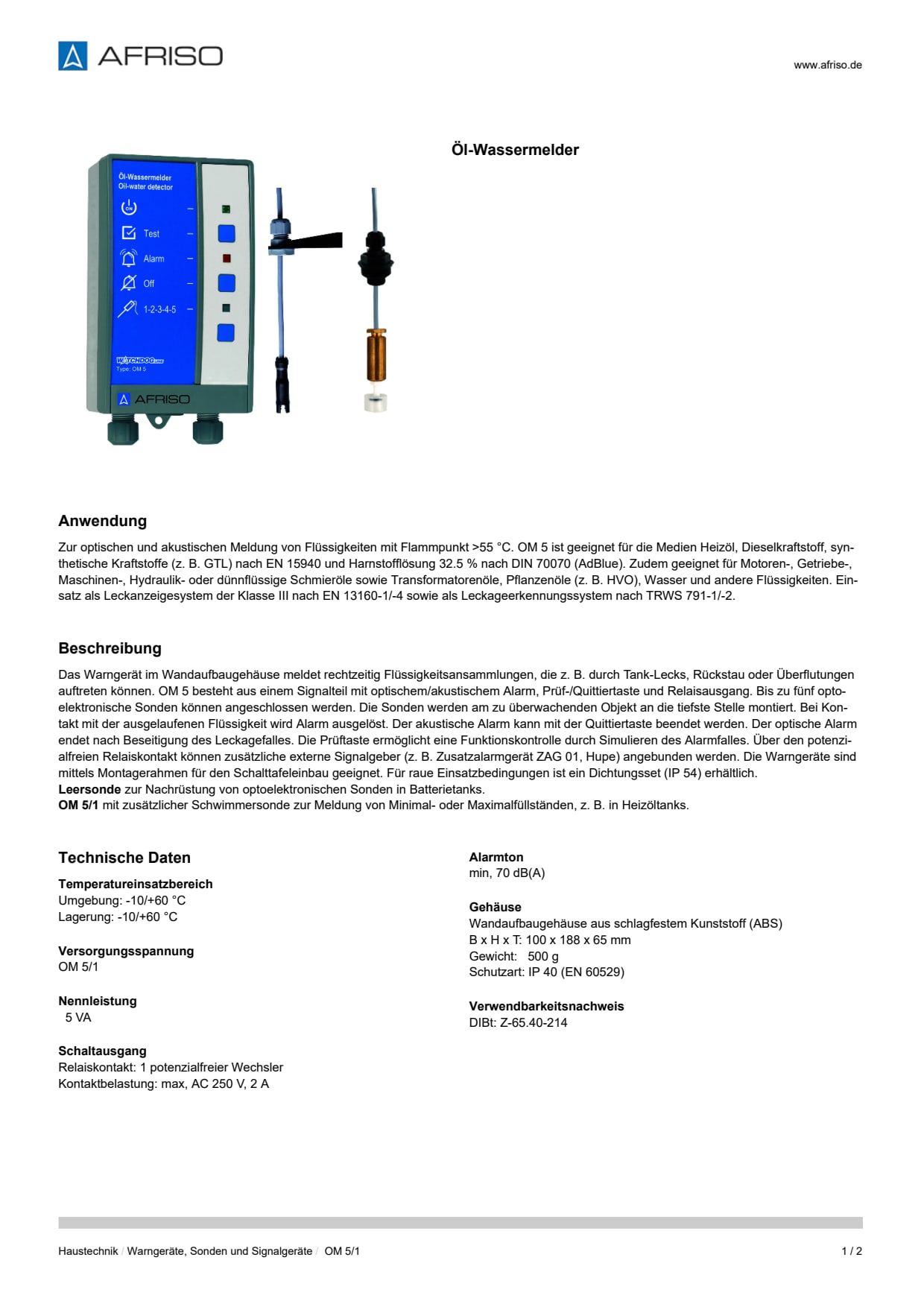 AFRISO_DATENBLATT_OEL-WASSERMELDER_OM-5-1_P31304_DEU_CHE.PDF