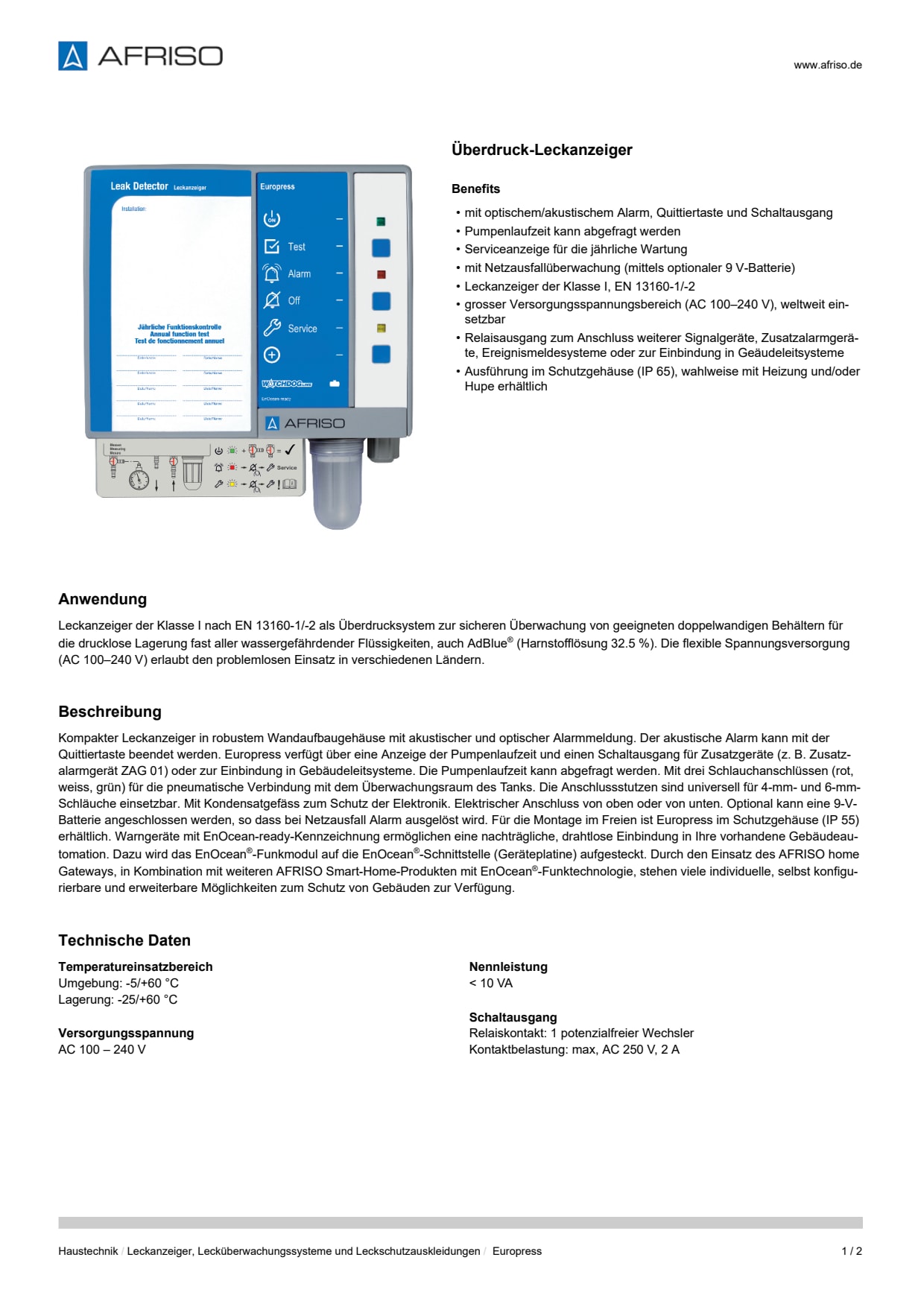 AFRISO_DATENBLATT_UEBERDRUCK-LECKANZEIGER_EUROPRESS_P31250_DEU_CHE.PDF