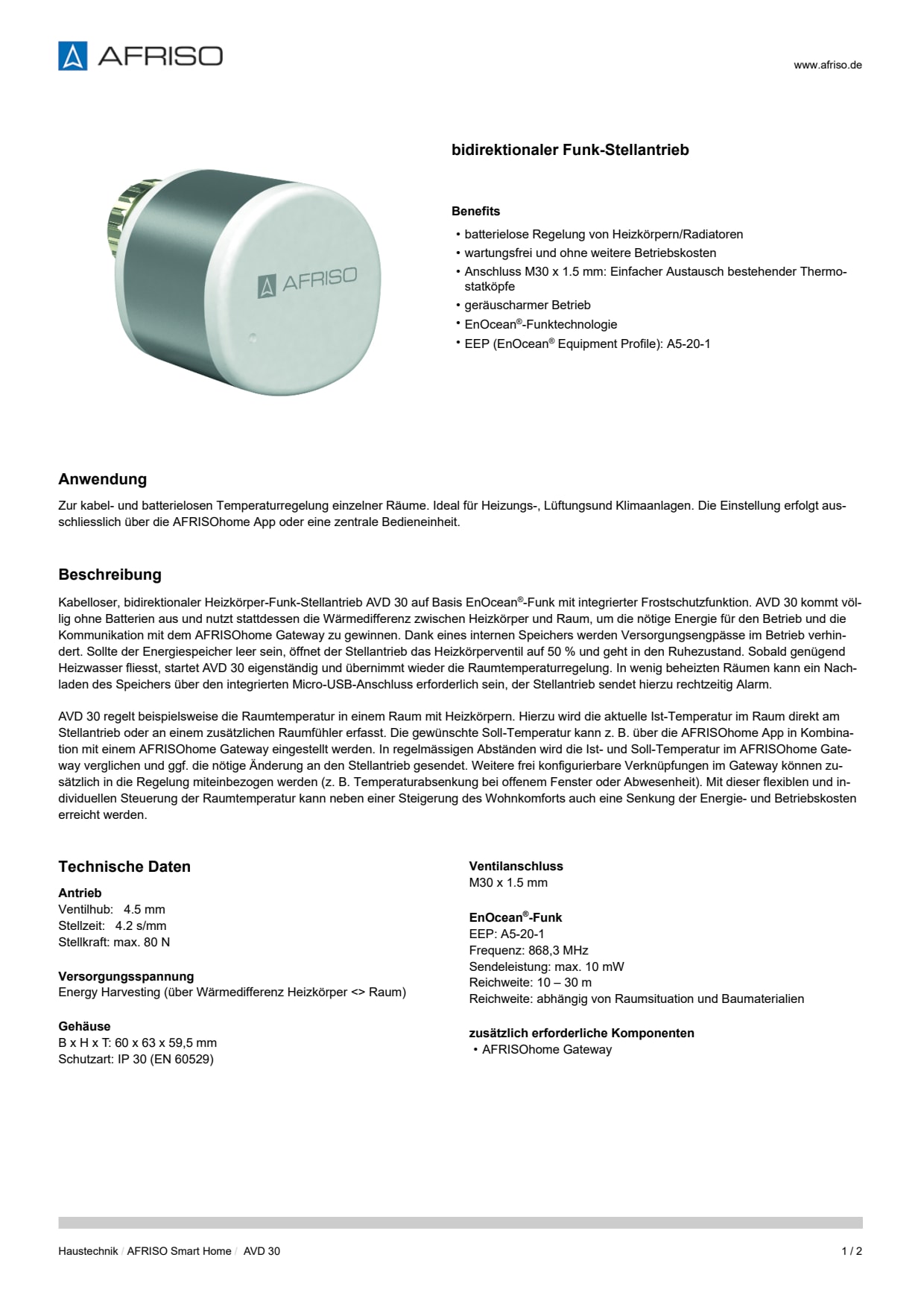 AFRISO_DATENBLATT_BIDIREKTIONALER-FUNK-STELLANTRIEB_AVD-30_P53657_DEU_CHE.PDF