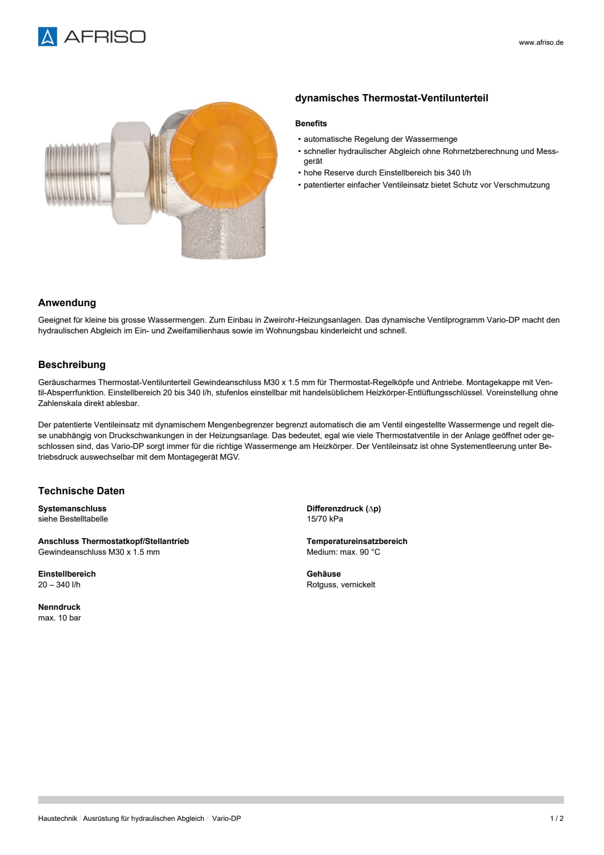 AFRISO_DATENBLATT_DYNAMISCHES-THERMOSTAT-VENTILUNTERTEIL_VARIO-DP_P40396_DEU_CHE.PDF