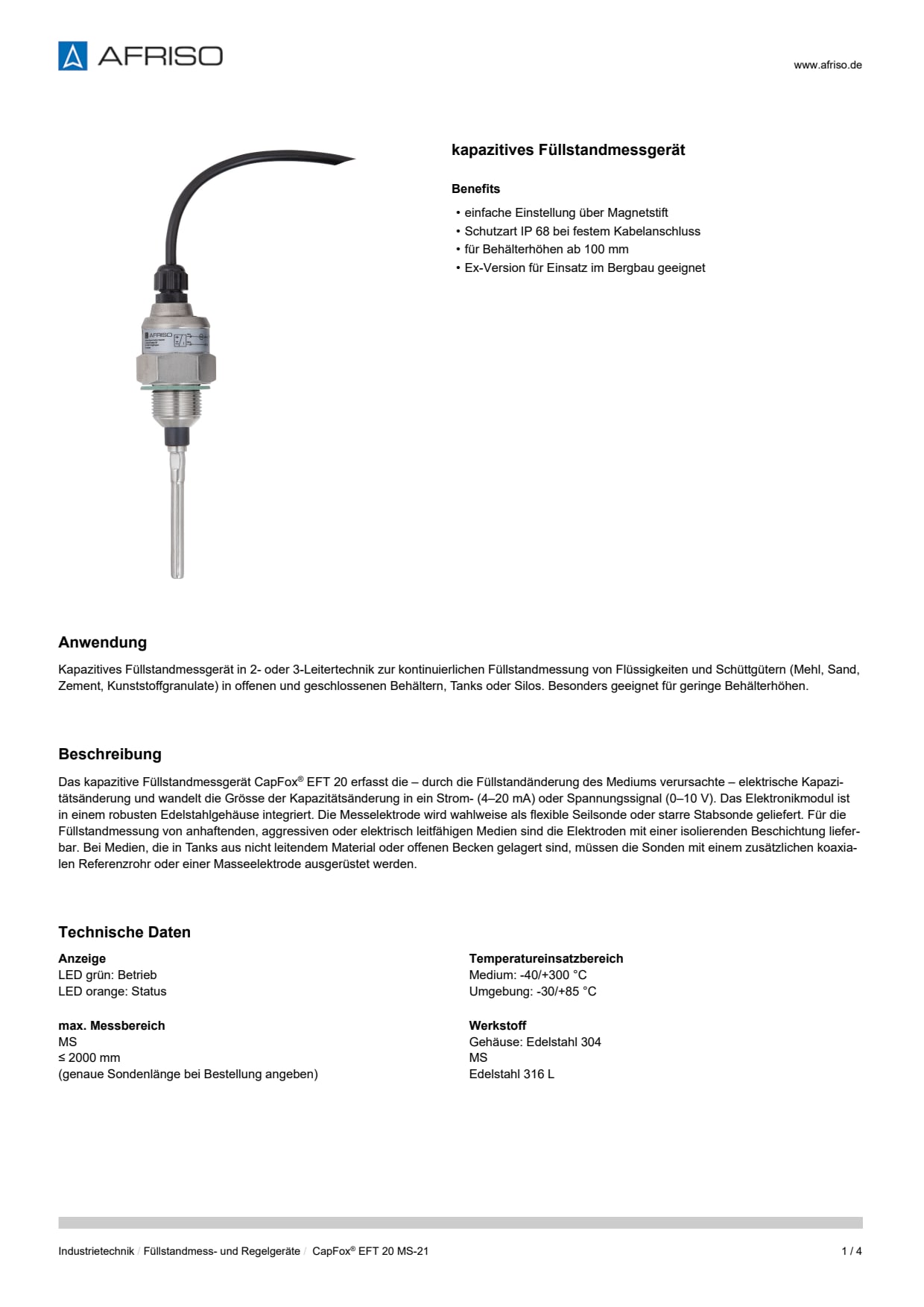 AFRISO_DATENBLATT_KAPAZITIVES-FUELLSTANDMESSGERAET_CAPFOX-EFT-20-MS-21_P58444_DEU_CHE.PDF
