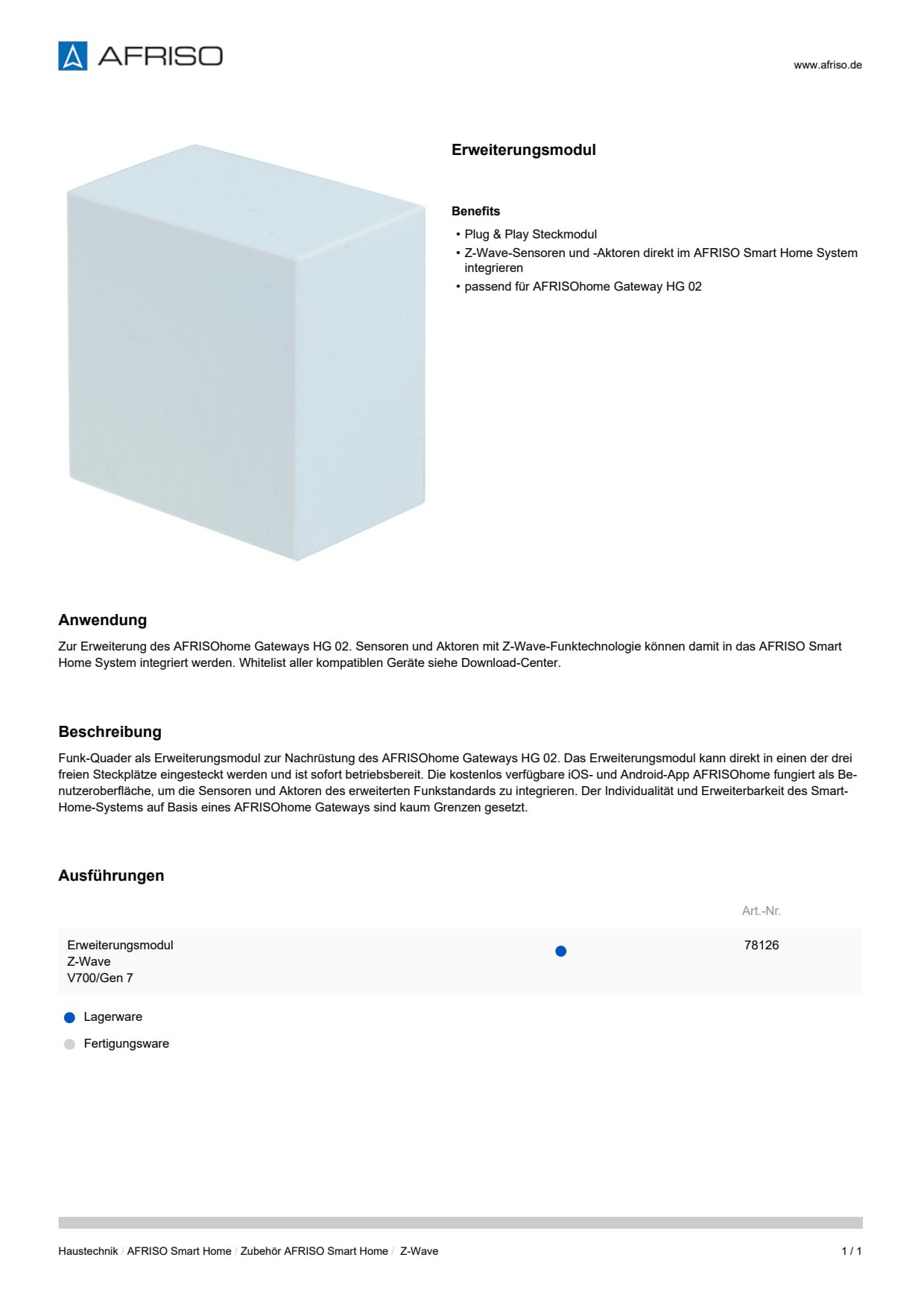 AFRISO_DATENBLATT_ERWEITERUNGSMODUL_Z-WAVE_P60117_DEU_CHE.PDF