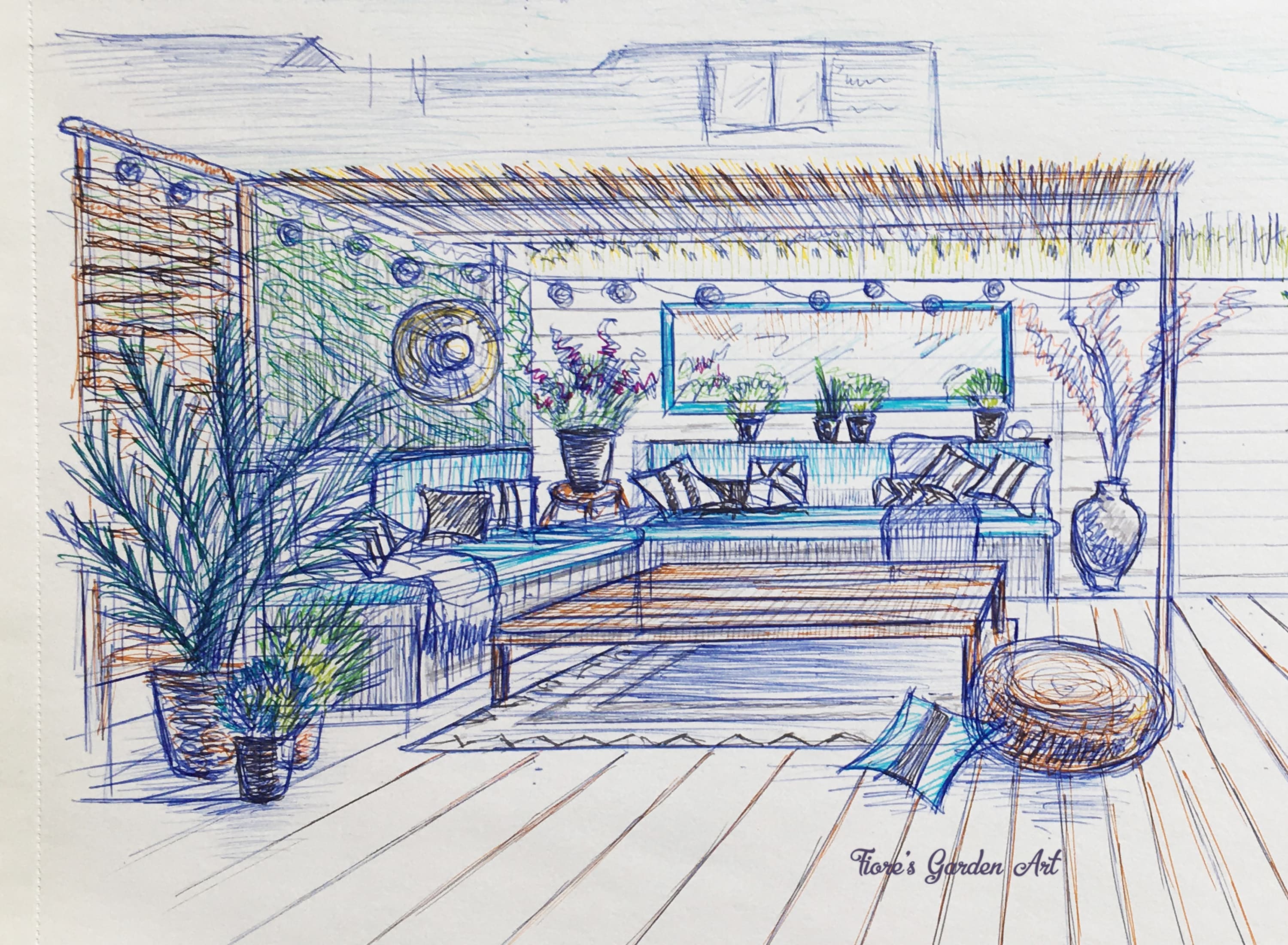 A garden sketch inspired by Ibiza resort