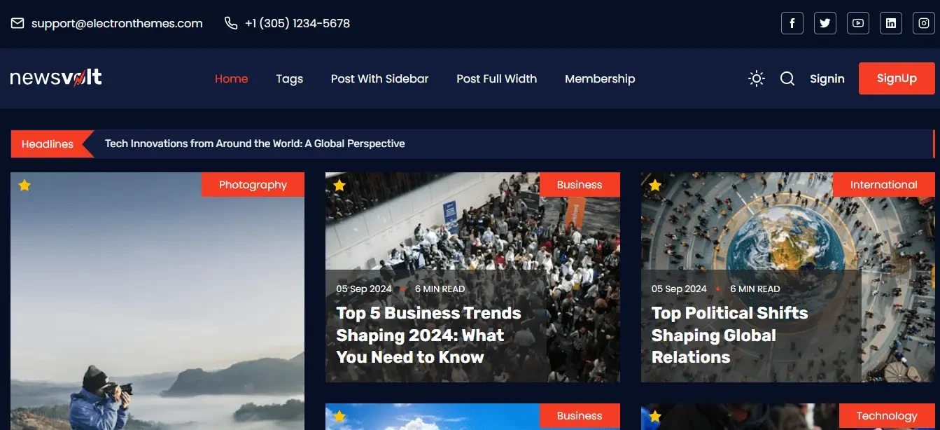 Newsvolt news ghost theme