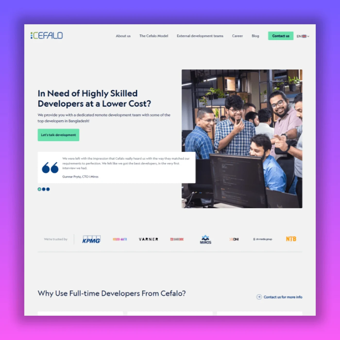 Cefalo web development agency Bangladesh homepage featuring team of skilled developers for international clients