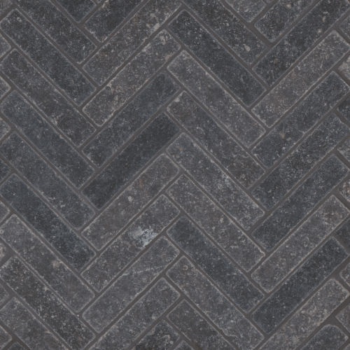 Suave Tumbled 1" X 4" Limestone Herringbone Mosaic in Pecora Nera