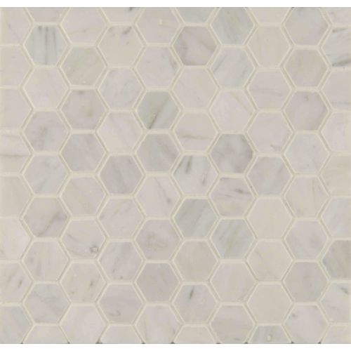 Mod Rocks 1" Hexagon Honed Marble Mosaic in White Carrara