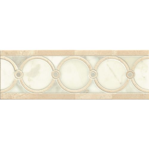 Vanity 4" x 12" Circle Honed Marble Waterjet Border in Calacatta Gold & Marfil