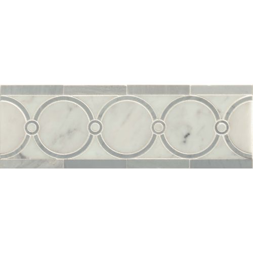 Vanity 4" x 12" Circle Honed Marble Waterjet Border in White Carrara & Bardiglio