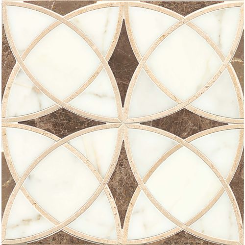 Vanity 12" x 12" Gothic Honed Marble Waterjet in Calacatta Gold & Espresso