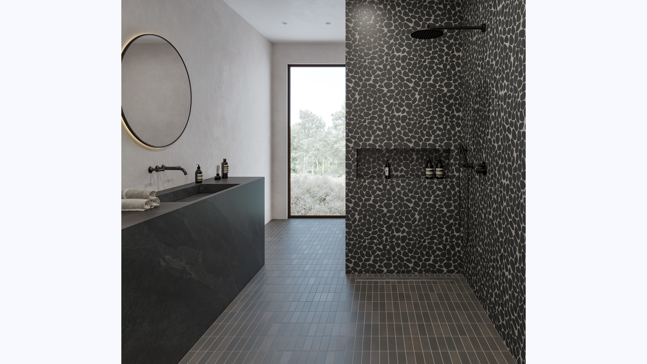 Waterbrook Jumbo Sliced Pebble Mosaic in Super Black