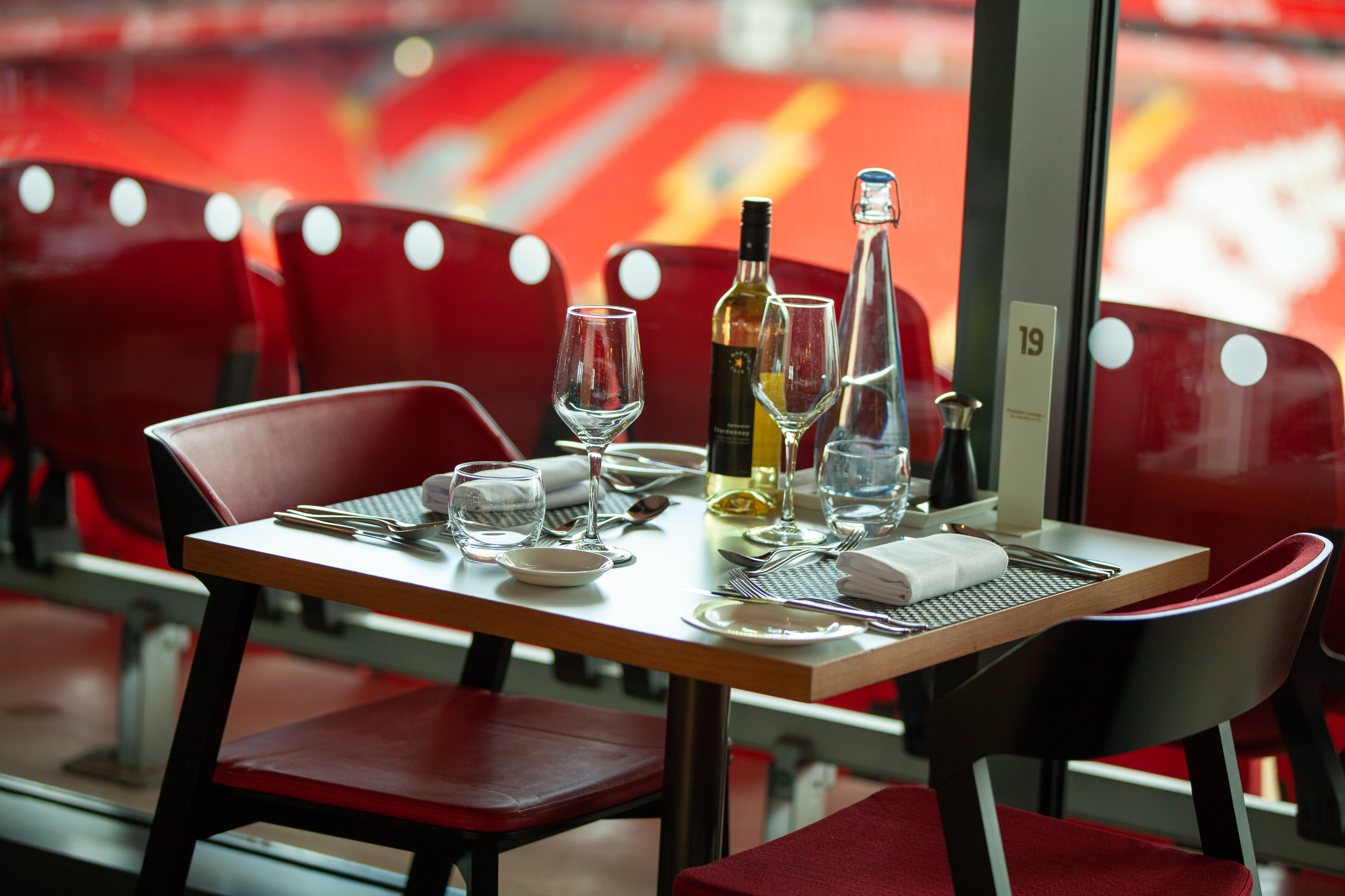 Hospitality lounge dining table at Anfield Stadium