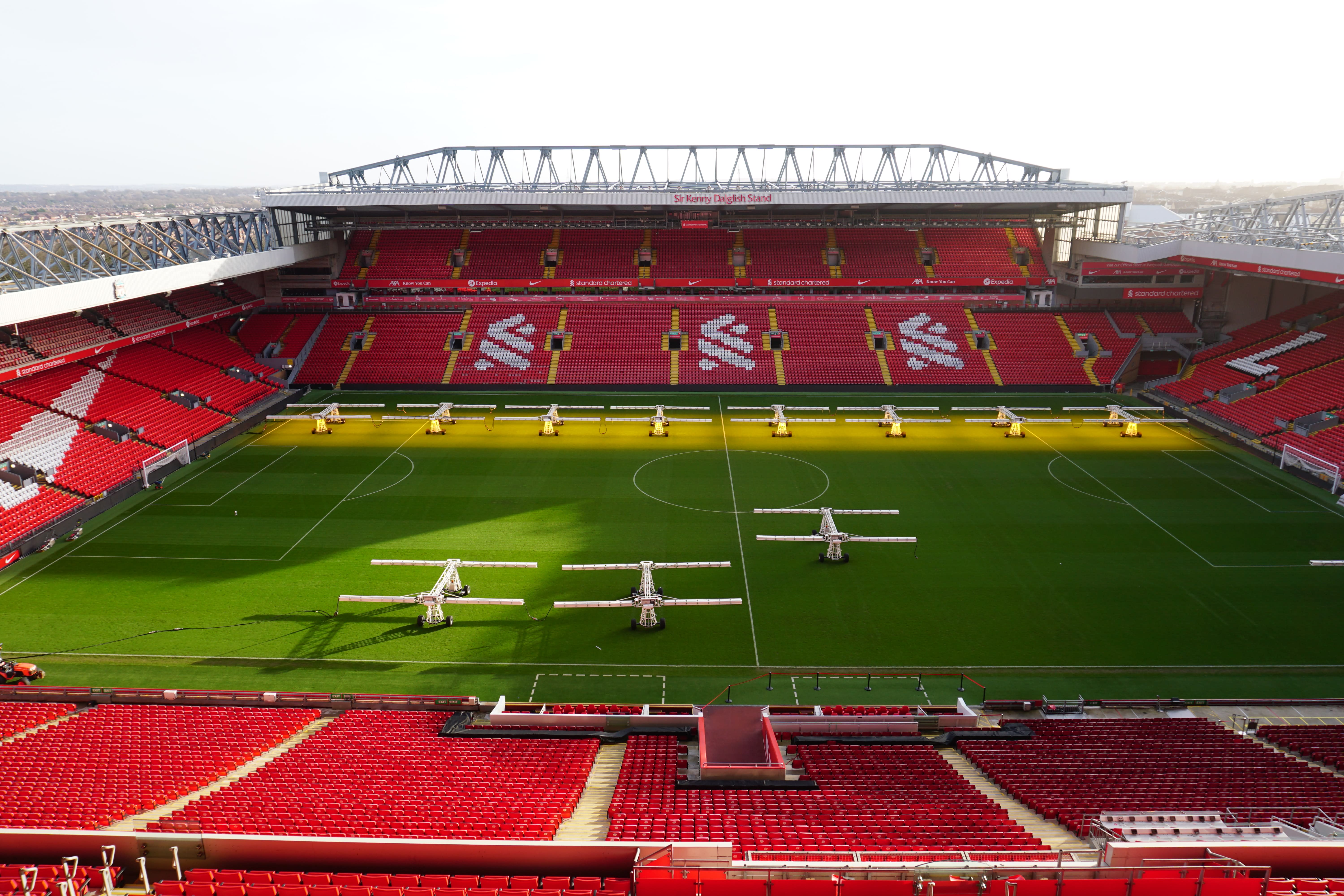 Anfield Stadium pitch and seating 