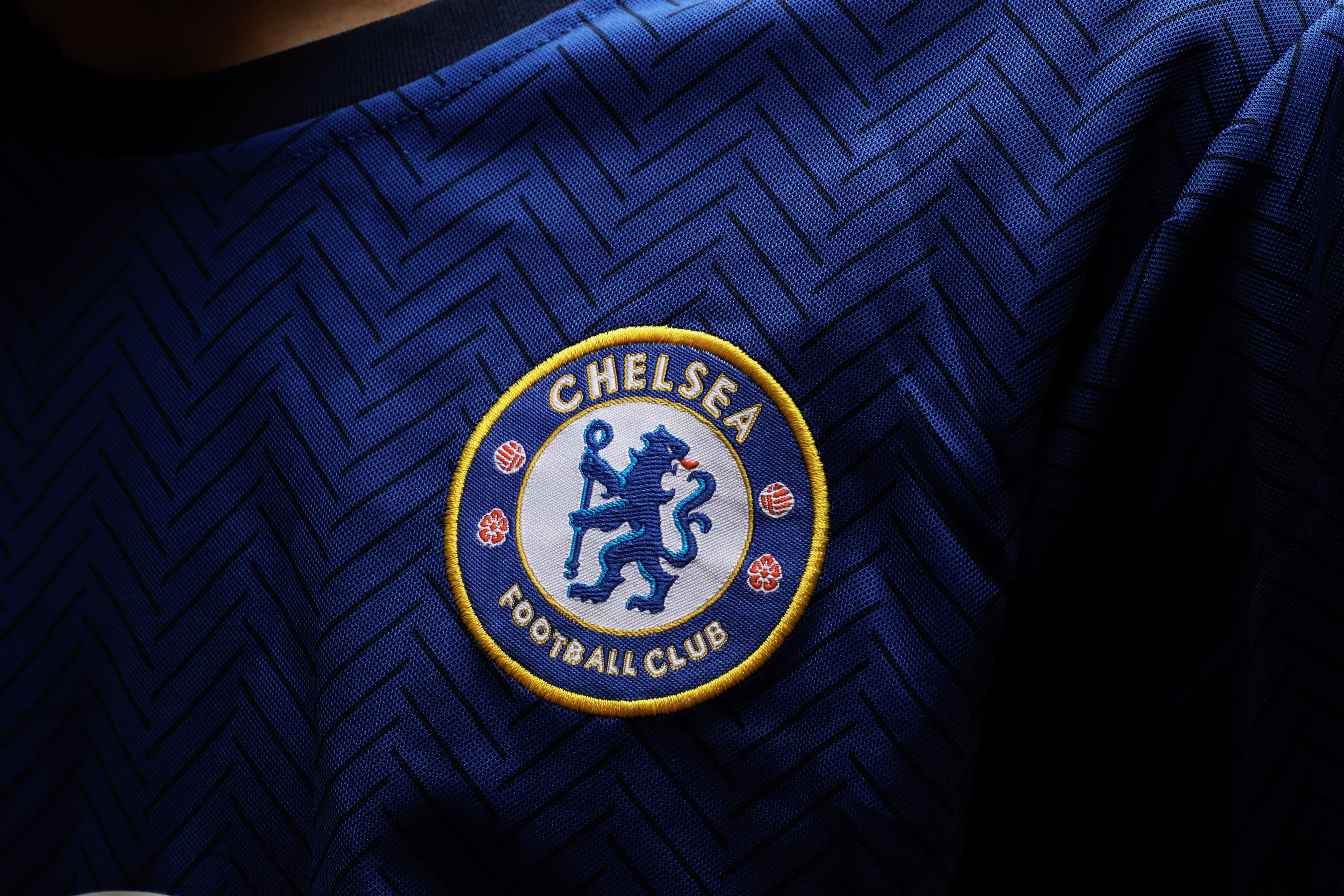 Close-up Chelsea FC shirt and badge 