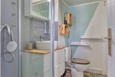 Salle de bain avec douche et WC
