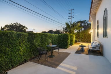 A cozy communal corner, lit for conversation and relaxation.