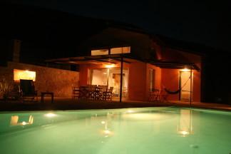Outdoor swimming pool at night
