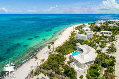 Aerial view of Turtle Beach Villa and Grace Bay Beach. 
