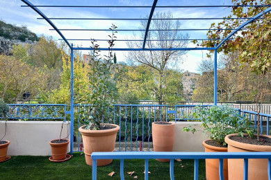 Outside terrace, view of Fontaine de Vaucluse castle