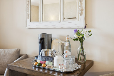 Enjoy barista-style coffee with our provided Nespresso Vertuo, pods and tea.