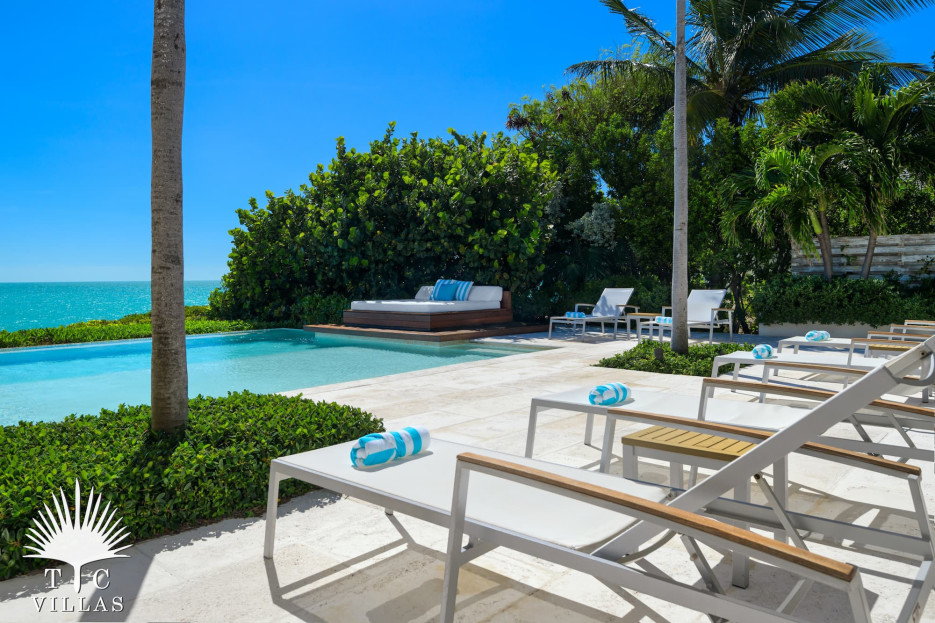 Private 25x25 pool with sunbed and many loungers.