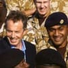 Publicity photo of Tony Blair with Brityish soldiers in Iraq