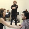 Sarah Mahony (Sonia), Matt Devitt (Director), Dan de Cruz (Vernon) in rehearsal - They're Playing our Song - Queen's Theatre
