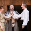 Miranda (Jessie Buckley) Prospero (Roger Allam) and Ferdinand (Joshua James)