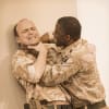Rory Kinnear as Iago, Adrian Lester as Othello in Othello at National Theatre