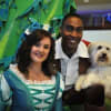 Ashleigh Butler (Princess Apricot), Simon Webbe (Jack Trot) and Pudsey in Jack and the Beanstalk