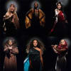 Top: Luke Trebilcock as Gilgamesh, Jaye Ella-Ruth as Siduri, The Countess Alex Zapak as Shamhat the Sacred Harlot; Bottom: Nicola Blackman as Humbaba, Jazmine Wilkinson as Shamash, Birte Widmann as Ishtar