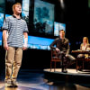 Sam Tutty (Evan Hansen), Rupert Young (Larry Murphy), Lauren Ward (Cynthia Murphy) and Lucy Anderson (Zoe Murphy)