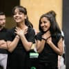 Students from the Nelson Mandela school, Birmingham taking part in a voice workshop before performing in the 2019 Playmaking Festival