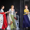Opera North’s production of Mozart’s Così fan tutte: Heather Lowe as Dorabella, Alexandra Lowe as Fiordiligi and Gillene Butterfield as Despina