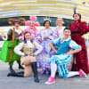 The cast of Cinderella: back row (from left) Roddy Peters and Morgan Brind (Ugly Sisters), Mina Anwar (Fairy Godmother), Lucy Munden (Cinderella) and Marisa Harris (Wicked Stepmother). Front: Nicola Martinus-Smith (Dandini) and Kristian Cunningham (Buttons)
